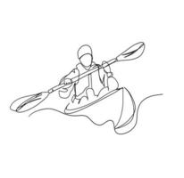 canoa linea arte, uomini kayak, acqua sport, schema disegno, semplice atleta schizzo, minimalista vettore