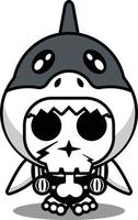 vettore illustrazione di portafortuna costume cartone animato personaggio animale uomo squalo carino cranio
