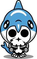 vettore illustrazione di portafortuna costume cartone animato personaggio animale uomo delfino carino cranio