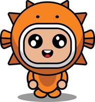 cartone animato personaggio vettore illustrazione di carino fugu animale portafortuna costume