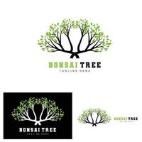 verde albero logo disegno, Bonsai albero logo illustrazione, foglia e legna vettore