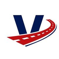 lettera v trasporto logo. strada logo design mezzi di trasporto cartello simbolo vettore