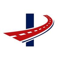 lettera io trasporto logo. strada logo design mezzi di trasporto cartello simbolo vettore