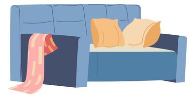 confortevole divano con cuscini e coperta vettore