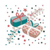 regali nel scatole, nuovo anno e Natale regalo vettore