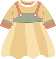 alla moda e di moda Abiti per neonato bambino ragazza, isolato vestito con maniche e decorativo elementi. elegante capi di abbigliamento per bambino, memorizzare o negozio assortimento presentazione. vettore nel piatto stile