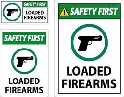 pistola proprietario cartello sicurezza primo, caricato armi da fuoco vettore