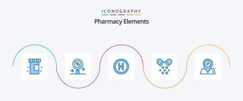 farmacia elementi blu 5 icona imballare Compreso pillole. medico. Ospedale. pillole. medico vettore