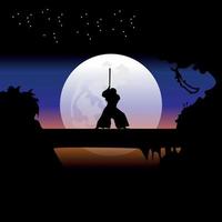 samurai formazione a notte su un' pieno Luna vettore