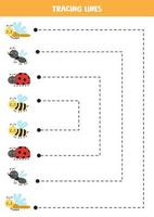 tracciato Linee per bambini. carino sorridente insetti per bambini. vettore