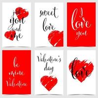 San Valentino giorno saluto cartolina, regalo etichetta, etichetta o distintivo con rosso cuori e romantico amore testo relazionato per il festa di santo San Valentino su febbraio 14. vettore illustrazione nel piatto stile.