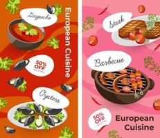 europeo cucina, menù con promozione e i saldi vettore