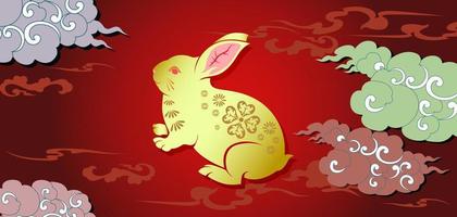 contento Cinese nuovo anno 2023 anno di il coniglio zodiaco cartello con asiatico elementi nel oro carta tagliare stile su un' colore sfondo.felice nuovo anno. vettore