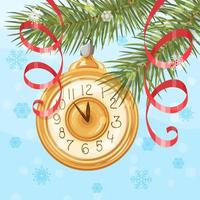 inverno striscione. Natale albero rami con un' Natale albero giocattolo nel il modulo di un' orologio. nuovo anno. modello per il design. vettore illustrazione