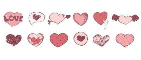 cutte cuori impostare. schizzo mano disegnato stile. collezione di design elementi per cartoline, nozze e San Valentino giorno invito e saluto carte design vettore