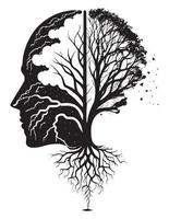 silhouette di un' albero e umano viso combo vettore