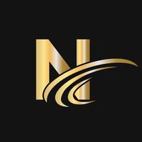 iniziale lettera n logo design con swoosh cartello logotipo basato alfabeto attività commerciale logo vettore