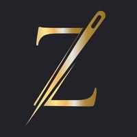 iniziale lettera z sarto logo, ago e filo combinazione per ricamare, tessile, moda, stoffa, tessuto, d'oro colore modello vettore