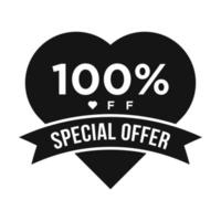 100 per cento via vendita sconto promozione striscione. speciale offerta, evento, San Valentino giorno saldi, vacanza sconto etichetta vettore modello