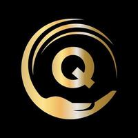 lettera q unità beneficenza fondazione cartello. unità squadra opera logo design vettore