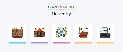 Università linea pieno 5 icona imballare Compreso scuola. scienza. mettere in guardia. in linea. sperimentare. creativo icone design vettore
