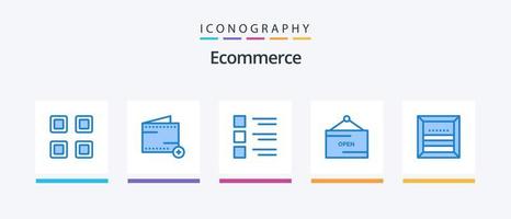 e-commerce blu 5 icona imballare Compreso scatola. aprire. lista di controllo. e. Visualizza. creativo icone design vettore