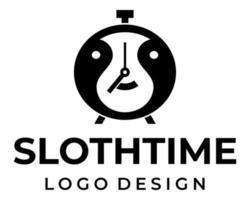 pigro animale e orologio logo design. vettore