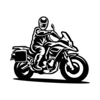 avventura motociclista silhouette nero e bianca vettore arte isolato. super moto motociclista vettore