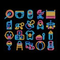 bambino Abiti e utensili neon splendore icona illustrazione vettore
