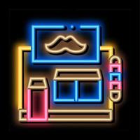 barbiere negozio edificio neon splendore icona illustrazione vettore