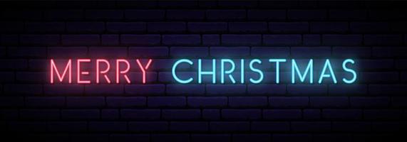 buon natale insegna al neon. lungo banner luminoso orizzontale. vettore