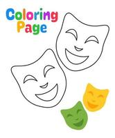 colorazione pagina con maschera contento triste per bambini vettore