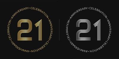 21 compleanno. ventuno anni anniversario celebrazione bandiera nel d'oro e argento colori. circolare logo con originale numeri design nel elegante Linee. vettore