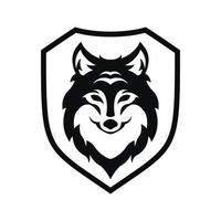 lupo testa nero logo icona design vettore illustrazione con scudo