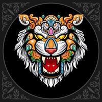 colorato tigre testa mandala arti isolato su nero sfondo vettore