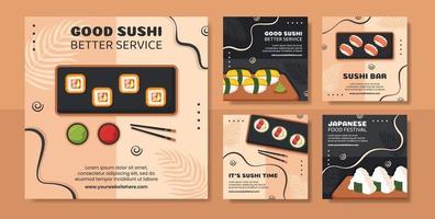 giapponese Sushi o asiatico cibo sociale media inviare piatto cartone animato mano disegnato modelli illustrazione vettore