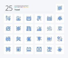 viaggio 25 blu colore icona imballare Compreso bussola. date. Astuccio. calendario. acqua vettore