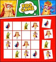 sudoku bambini gioco retrò i fumetti di messicano cibo vettore