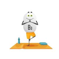 cartone animato vitamina b3 personaggio su yoga fitness classe vettore