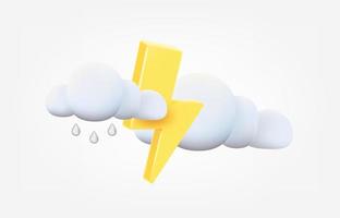 fulmine con pioggia nuvole tempo metereologico concetto. previsione 3d vettore illustrazione isolato su bianca sfondo