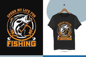 trascorrere mio vita per pesca - pesca maglietta design modello. vettore illustrazione con pesce, gancio silhouette. Perfetto design per Stampa su il maglietta.