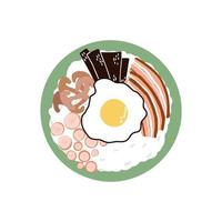 riso con carne, funghi e uovo. mano disegnato vettore illustrazione nel piatto stile
