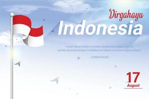 sfondo modello - indonesiano indipendenza giorno agosto 17, svolazzanti bandiera su cielo blu con volante uccelli sfondo. vettore
