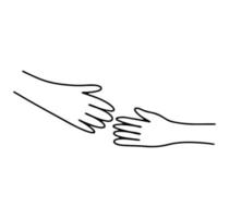 umano mani raggiungere su per ogni Altro. scarabocchio vettore illustrazione isolato su bianca. supporto simbolo