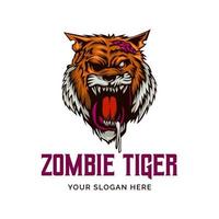 zombie tigre arrabbiato testa logo vettore portafortuna modello