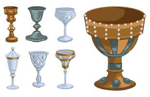 calice di oro e bicchiere, decorato tazze e tazze vettore