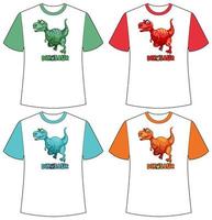 set di schermo di dinosauro di colore diverso su t-shirt vettore