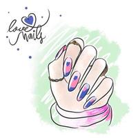 moderno blu rosa chiodo disegno, lungo chiodo, manicure vettore