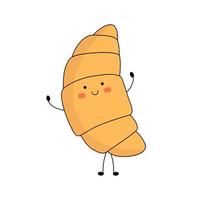 carino brioche personaggio con sorridente viso, mani e gambe. divertente, contento cartone animato mascotte. vettore piatto illustrazione