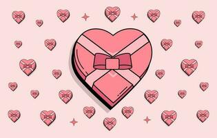 San Valentino cuore sagomato cioccolato scatola vettore illustrazione, scarabocchio amore vettore